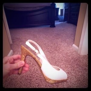 Size 6.5 white and cork heels